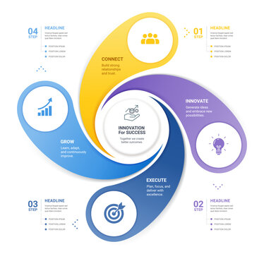 Modern Business Infographic Template with Numbered Steps Arrow Circle Elements Clean Vector Layout for Web Banner Website Presentation Brochure and Information Design
