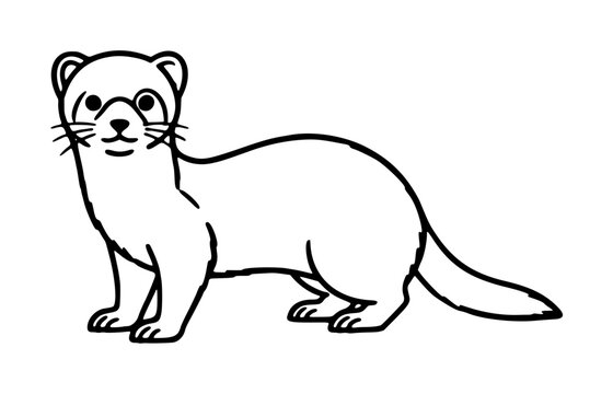 Hand-traced black outline vector illustration of a friendly ferret standing in profile, minimalist line art icon on white background, perfect for wildlife and pet design projects