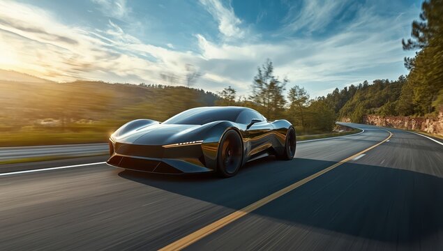 Moving electric vehicle with a speed blur.
