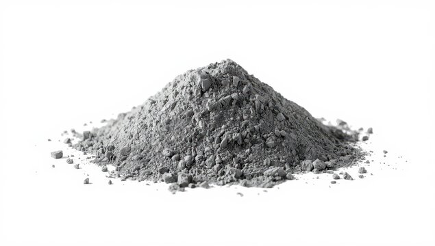 Cement pile and mortar clay isolated on a white background. Construction materials. Grady cement powder separately on white.