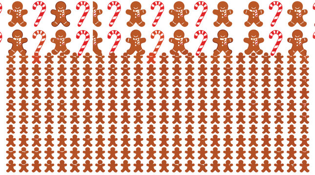 Seamless pattern with gingerbread men and candy canes, christmas holiday background, festive winter cookies, sweet treats, repeating design for wrapping paper, fabric, and holiday decor