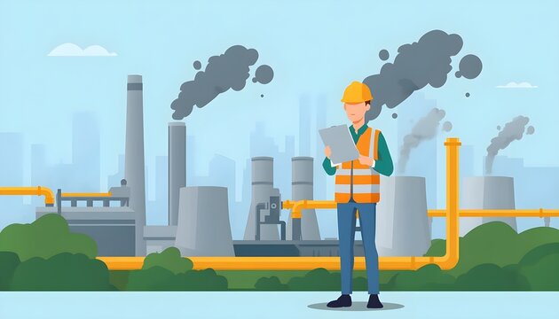 Minimalist industrial factory building, vector art, isolated.