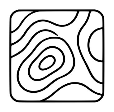 Black and white hand drawn vector icon illustration of an isobar weather map showing atmospheric pressure patterns with curved contour lines enclosed in a rounded square frame for meteorology and