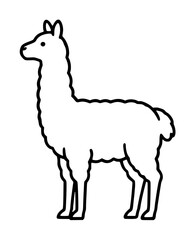 Obraz premium Hand-Drawn Black Outline Vector Illustration of a Standing Llama Side View with Long Neck and Woolly Coat on White Background