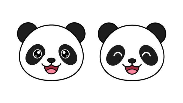 Cute smiling panda face cartoon icon set