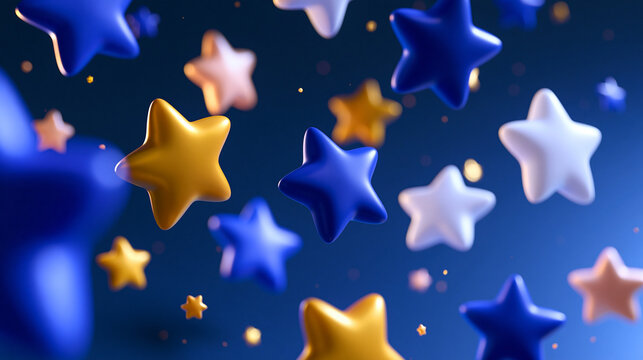Colorful Stars Floating in Blue Night Sky