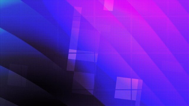 Abstract neon blue and vibrant magenta gradients geometric background. Futuristic digital halftone patterns with moving pink squares. Dynamic cyber technology layouts featuring glowing diagonal lines