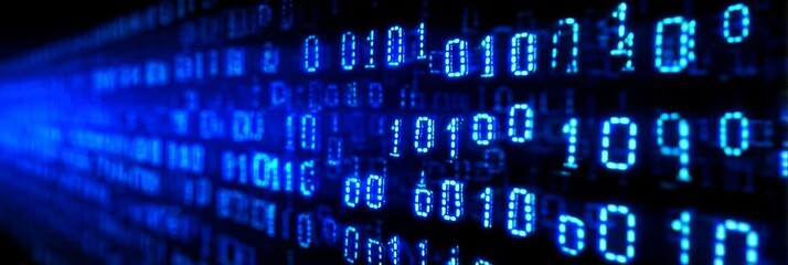 Fototapeta premium Abstract Digital Background Featuring Blue Binary Code Streaming With Depth Of Field And Technology