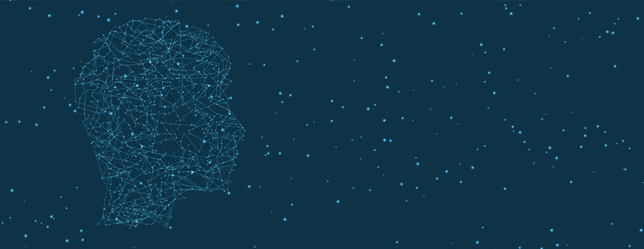 Technology and science banner or header. Connected neural network