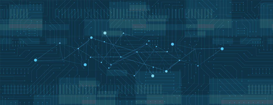 Technology and science banner or header. Connected neural network