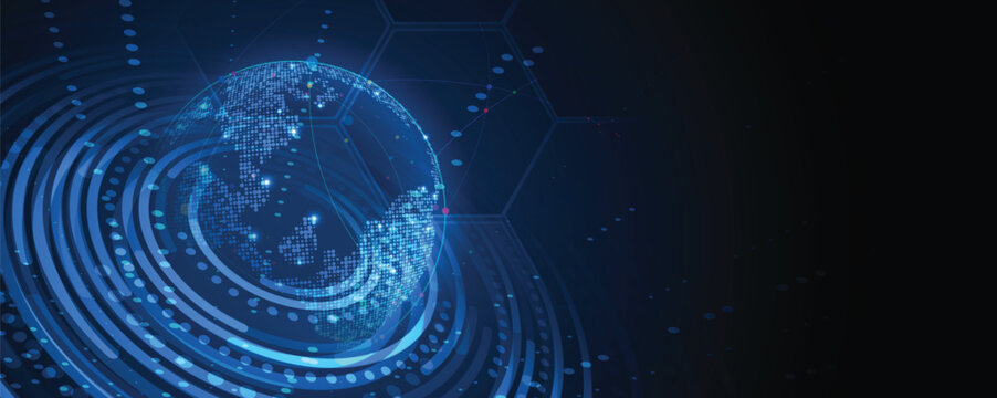 Technology and science banner or header. Connected neural network