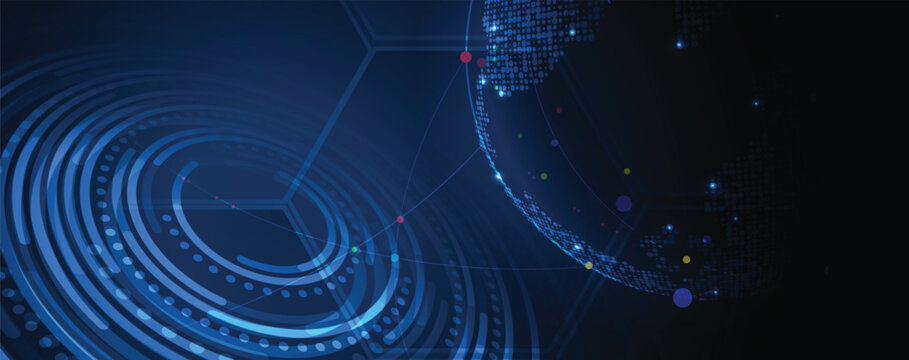 Technology and science banner or header. Connected neural network
