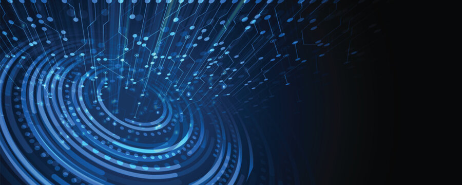 Technology and science banner or header. Connected neural network