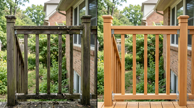 Comparison of Old and New Wooden Fence Panels Showing Weathering and Refurbishment