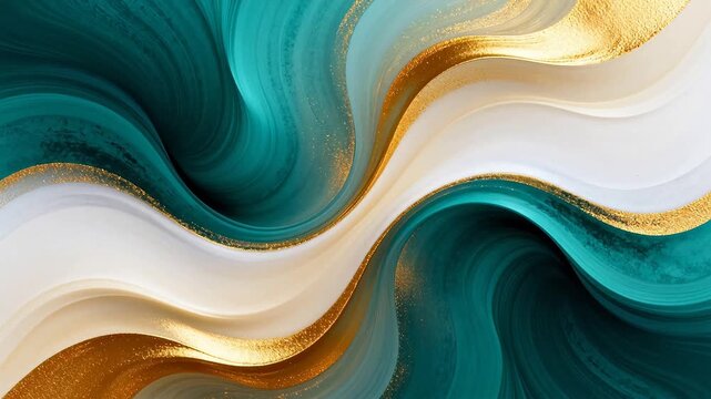 Abstract swirling teal gold and white pattern