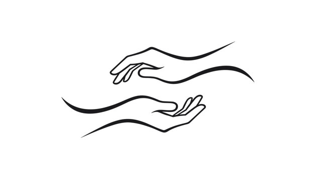 Beautiful abstract line art of two hands gently holding or protecting something in a gesture of care and support.