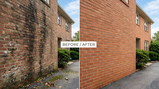 comparative view of weathered brick wall versus freshly repointed brick surface showing significant cleaning and restoration