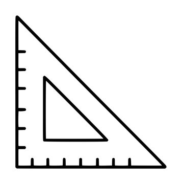 Minimal hand-drawn set square vector icon with measurement tick marks, triangular ruler outline illustration for drafting, geometry and engineering design projects