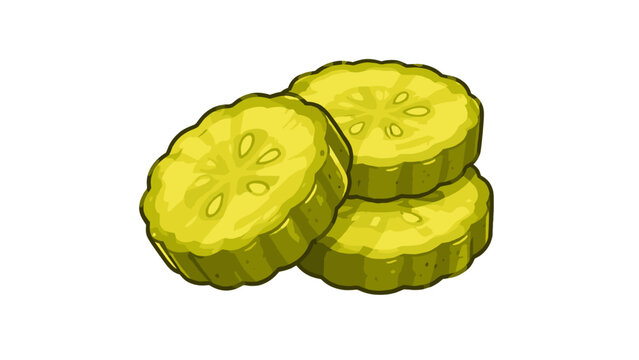 Cartoon pickle slices isolated as a burger ingredient