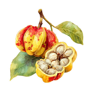 Watercolor drawing of Ackee, on clean white background