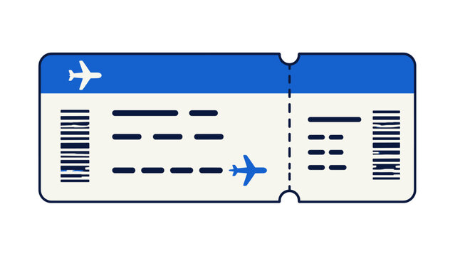 Blue boarding pass ticket template with airplane icons