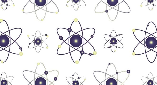 Intricate Monochrome Atom Model Pattern Featuring Playful Arrangement With Varying Sizes