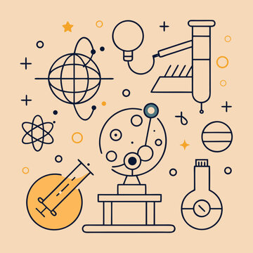 Scientific research and education concept art with globe and laboratory equipment for physics and chemistry studies and academic learning.