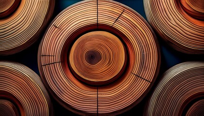 Fototapeta premium Rough Wood Grain Circles Detailed Individually Textured Shapes With Rough Wood Ring Letterpress Textures