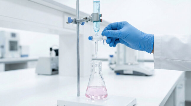 Scientist performing a titration experiment in a modern laboratory