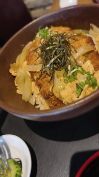Japanese food fried pork on rice bowl 