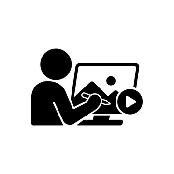 Content creator watching and streaming video on computer icon