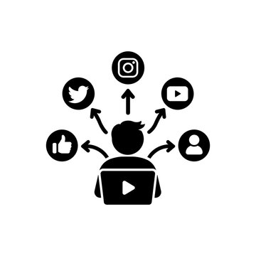 Content creator sharing content across multiple social media platforms icon