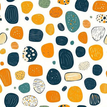 Abstract seamless pattern with smooth organic pebble shapes in a flat neutral earthy color palette.