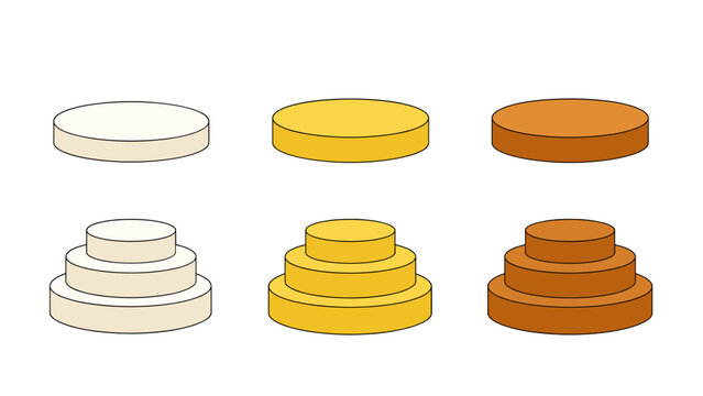 Set of round podium platforms in simple vector outline style