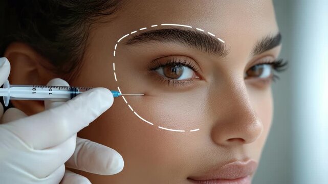 Young hispanic woman undergoing cosmetic procedure for facial enhancement