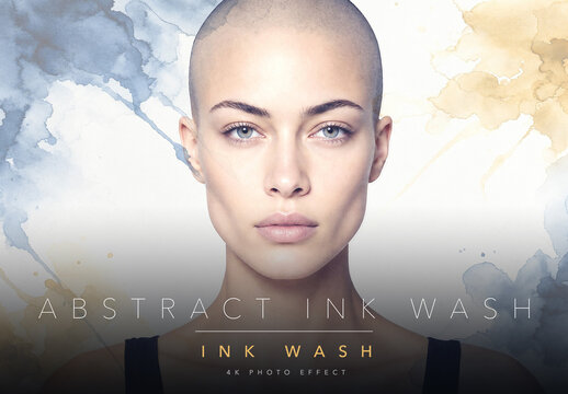 Elegant Abstract Ink Wash Photo Effect Template - Sumi Watercolour Bleed Indigo Ochre Duotone Rice Paper Fine Art Look