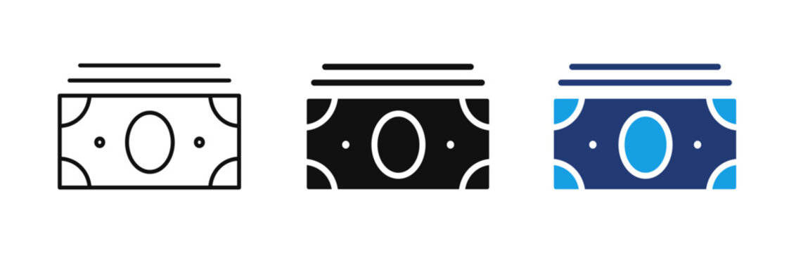 Money Cash Banknote Icon Set, Dollar Currency Payment, Finance Banking Wallet, Financial Cash Note Vector Illustration, Outline Glyph Flat Design