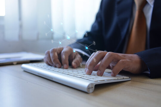 Close Up View Of Businessman Using Keyboard For Online Document System