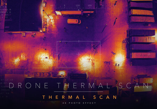Thermal Vision Photo Effect Template - Infrared Heat Map Drone Surveillance Aerial Scan HUD Overlay Look