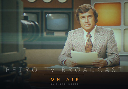 Retro TV Broadcast Photo Effect Template - Vintage CRT Analog Television Scanline Signal Interference Screen Look