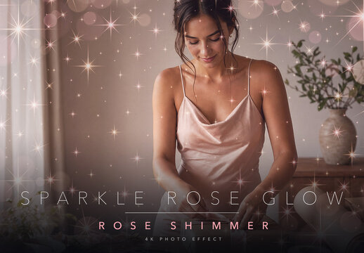 Rose Gold Sparkle Photo Effect Template - Elegant Star Glitter Shimmer with Soft Pink Bokeh Glow Christmas Glam Look