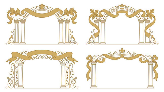 Set of four victorian baroque ornamental frames with scrolls, ribbons and vintage flourishes, perfect for invitation borders and stationery designs