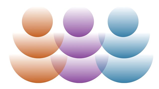 Modern abstract minimalist design with colorful overlapping circles and semi-circles on a white background