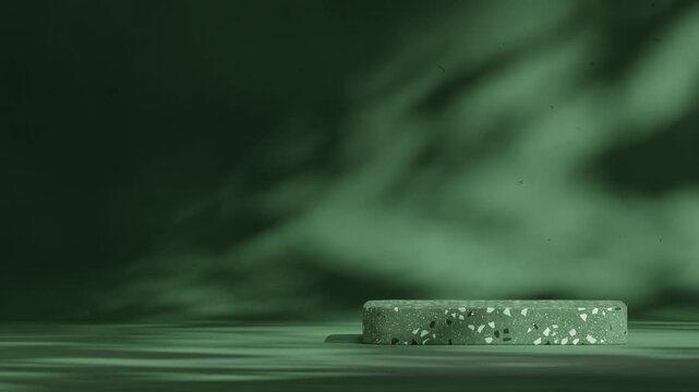 scene template black white terrazzo podium of with seamless loop shadow animation damaged green textured wall, rendering 3d footage