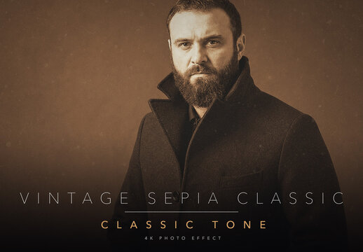 Vintage Sepia Classic Photo Effect Template - Antique Brown Tone Retro Old Photo Faded Matte Archival Grain Look
