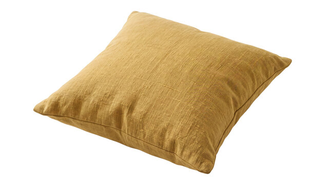 large golden cushion isolated PNG, plump textured pillow on transparent background