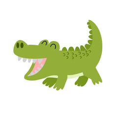 Obraz premium Crocodile character opening mouth vector illustration. Green alligator safari animal clipart isolated.
