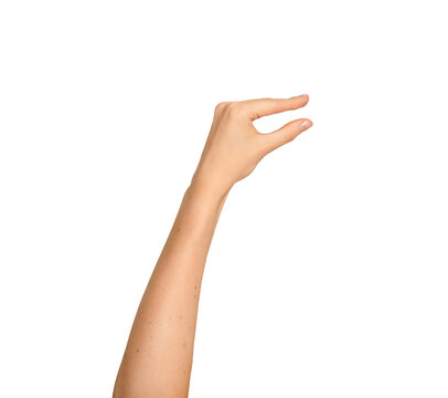 Woman s fingers pinched together in an animated speaking gesture. Raised hand mimicking a talkative