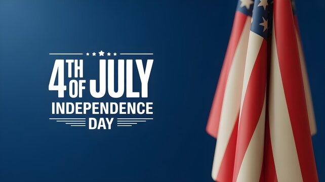 Fourth of july independence day celebration background with a hanging american flag on a dark blue wall