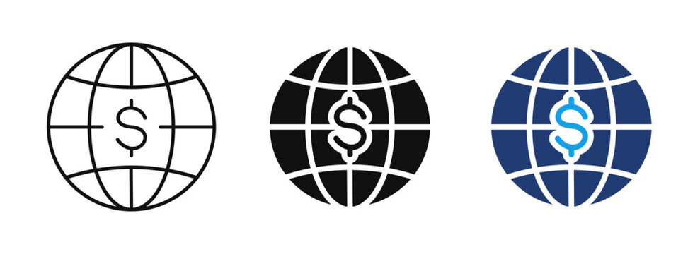 Global Payment Money Transfer Icon Set, International Finance, Dollar Currency, Online Banking, Worldwide Payment, Financial Transaction Vector Icons